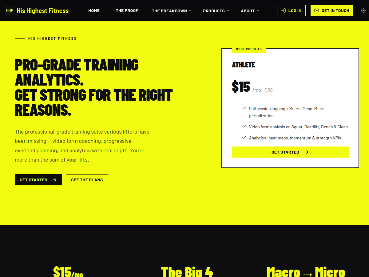 His Highest Fitness website screenshot