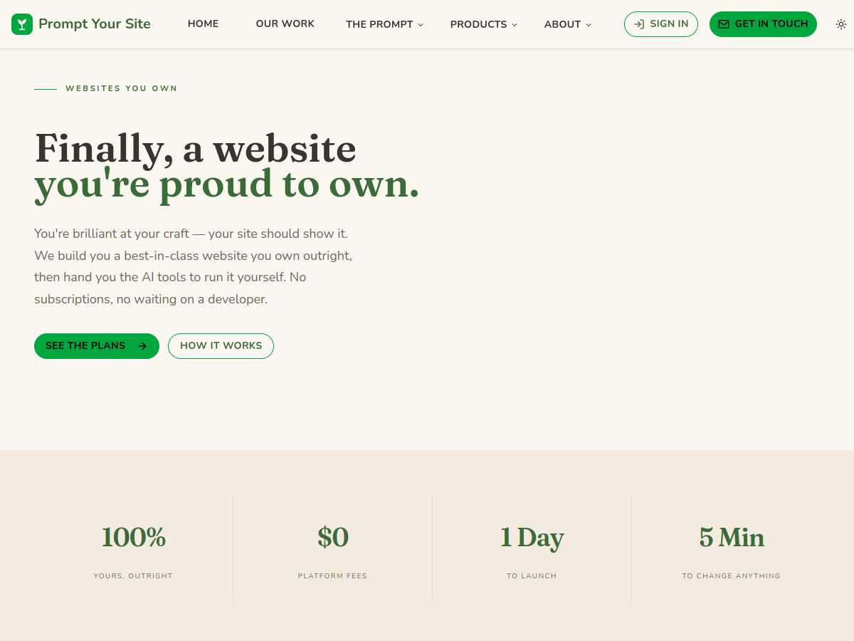 Prompt Your Site website screenshot